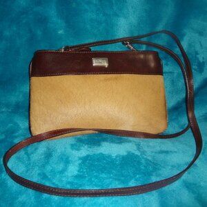Brown Pony hair and Leather Brighton Crossbody Clutch